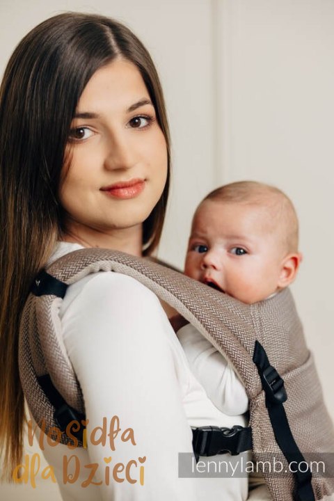Moje Pierwsze Nosidełko LennyLight, splot jodełkowy, 100% bawełna , rozmiar standard - MAŁA JODEŁKA BABY CAFFE LATTE