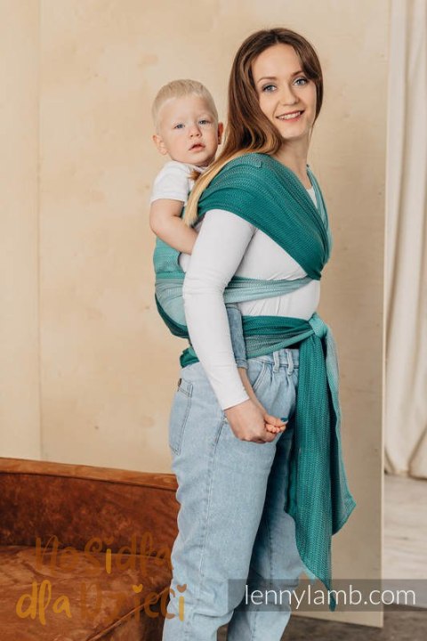 Nosidełko LennyHybrid Half Buckle, splot jodełkowy, 100% bawełna , rozmiar standard - MAŁA JODEŁKA OMBRE ZIELEŃ (drugi gatunek)