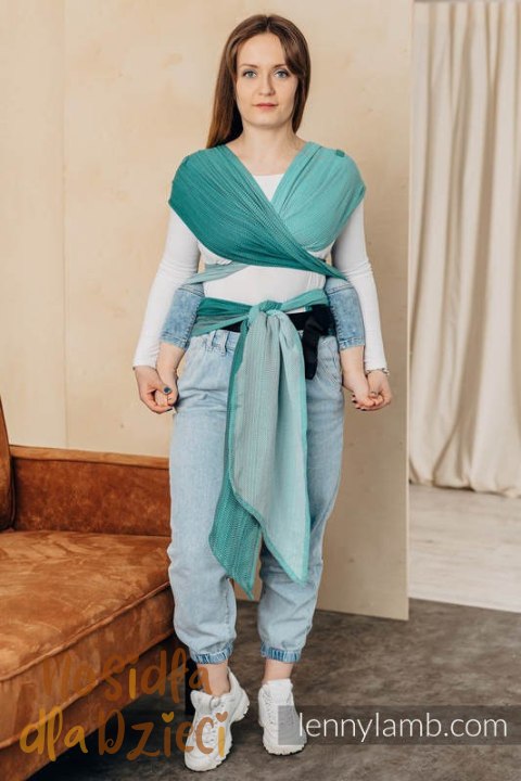 Nosidełko LennyHybrid Half Buckle, splot jodełkowy, 100% bawełna , rozmiar standard - MAŁA JODEŁKA OMBRE ZIELEŃ (drugi gatunek)