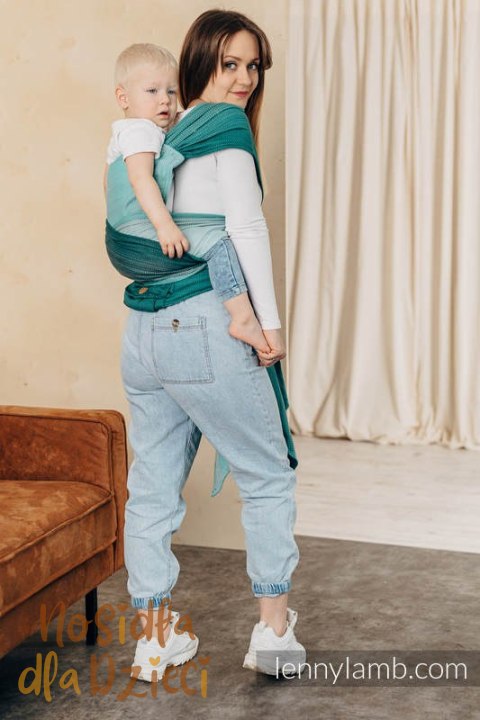 Nosidełko LennyHybrid Half Buckle, splot jodełkowy, 100% bawełna , rozmiar standard - MAŁA JODEŁKA OMBRE ZIELEŃ (drugi gatunek)