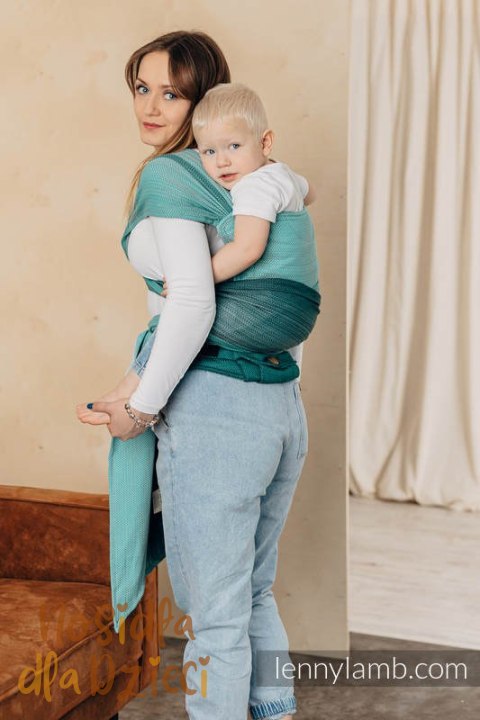 Nosidełko LennyHybrid Half Buckle, splot jodełkowy, 100% bawełna , rozmiar standard - MAŁA JODEŁKA OMBRE ZIELEŃ (drugi gatunek)