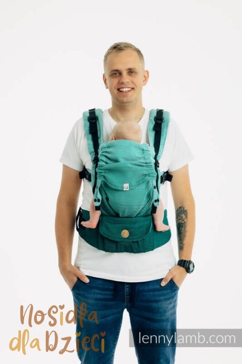 Nosidełko LennyUpGrade PRO, splot jodełkowy, 100% bawełna , rozmiar standard - MAŁA JODEŁKA OMBRE ZIELEŃ (drugi gatunek)