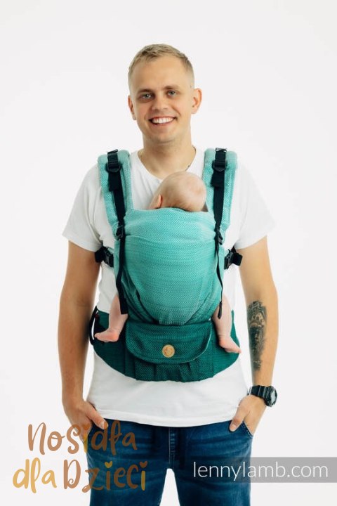 Nosidełko LennyUpGrade PRO, splot jodełkowy, 100% bawełna , rozmiar standard - MAŁA JODEŁKA OMBRE ZIELEŃ