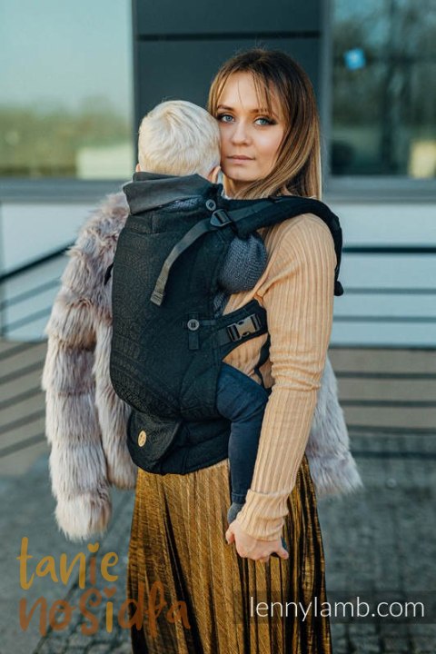 Nosidełko LennyUpGrade z tkaniny żakardowej 59% bawełna, 41% wełna merino , rozmiar standard - PAWI OGON - PITCH BLACK